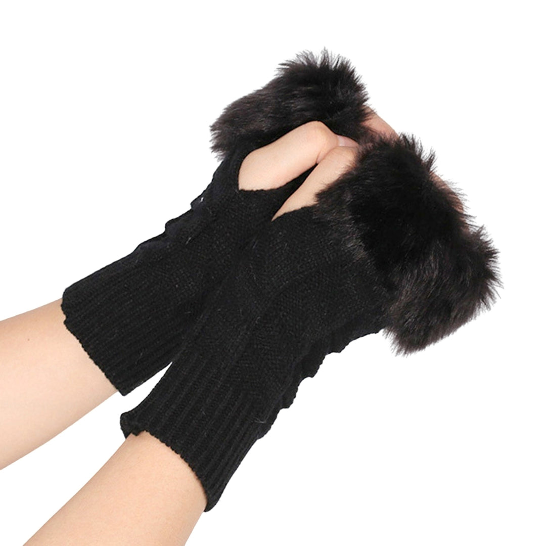 1 Pair Knitted Gloves Fingerless Plush Splicing Elastic Comfortable Anti-fade Daily Wear Safe Half-finger Computer Image 9