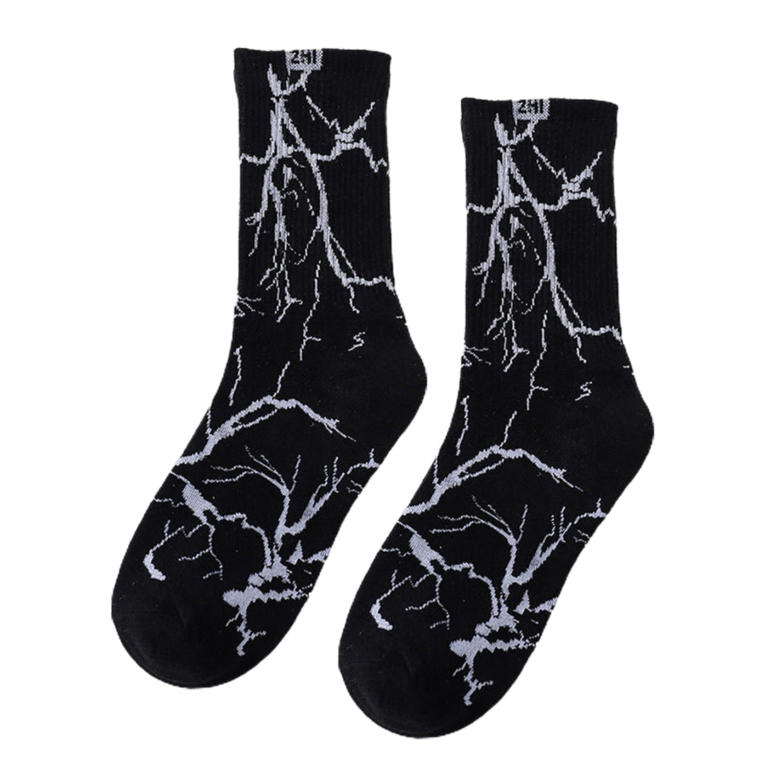 1 Pair Men Spring Fall Socks Comfortable Printing Middle Tube Flashing One Size Sweat Absorption Image 2