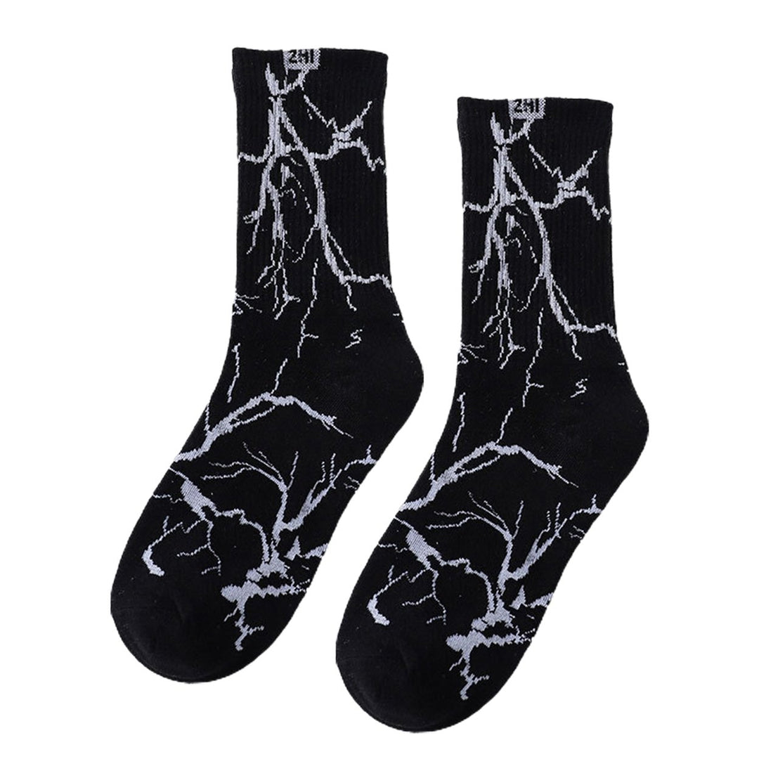 1 Pair Men Spring Fall Socks Comfortable Printing Middle Tube Flashing One Size Sweat Absorption Image 1