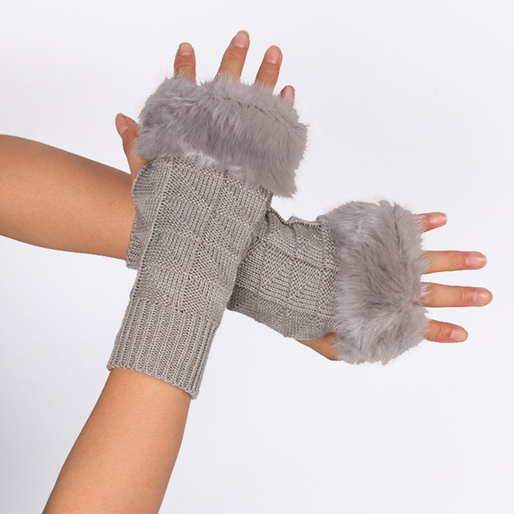 1 Pair Knitted Gloves Fingerless Plush Splicing Elastic Comfortable Anti-fade Daily Wear Safe Half-finger Computer Image 11
