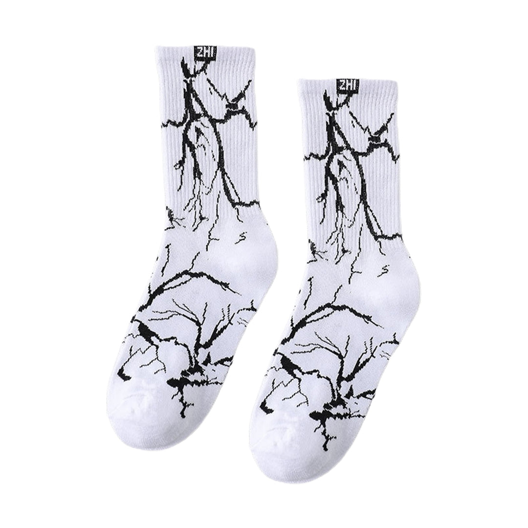 1 Pair Men Spring Fall Socks Comfortable Printing Middle Tube Flashing One Size Sweat Absorption Image 3