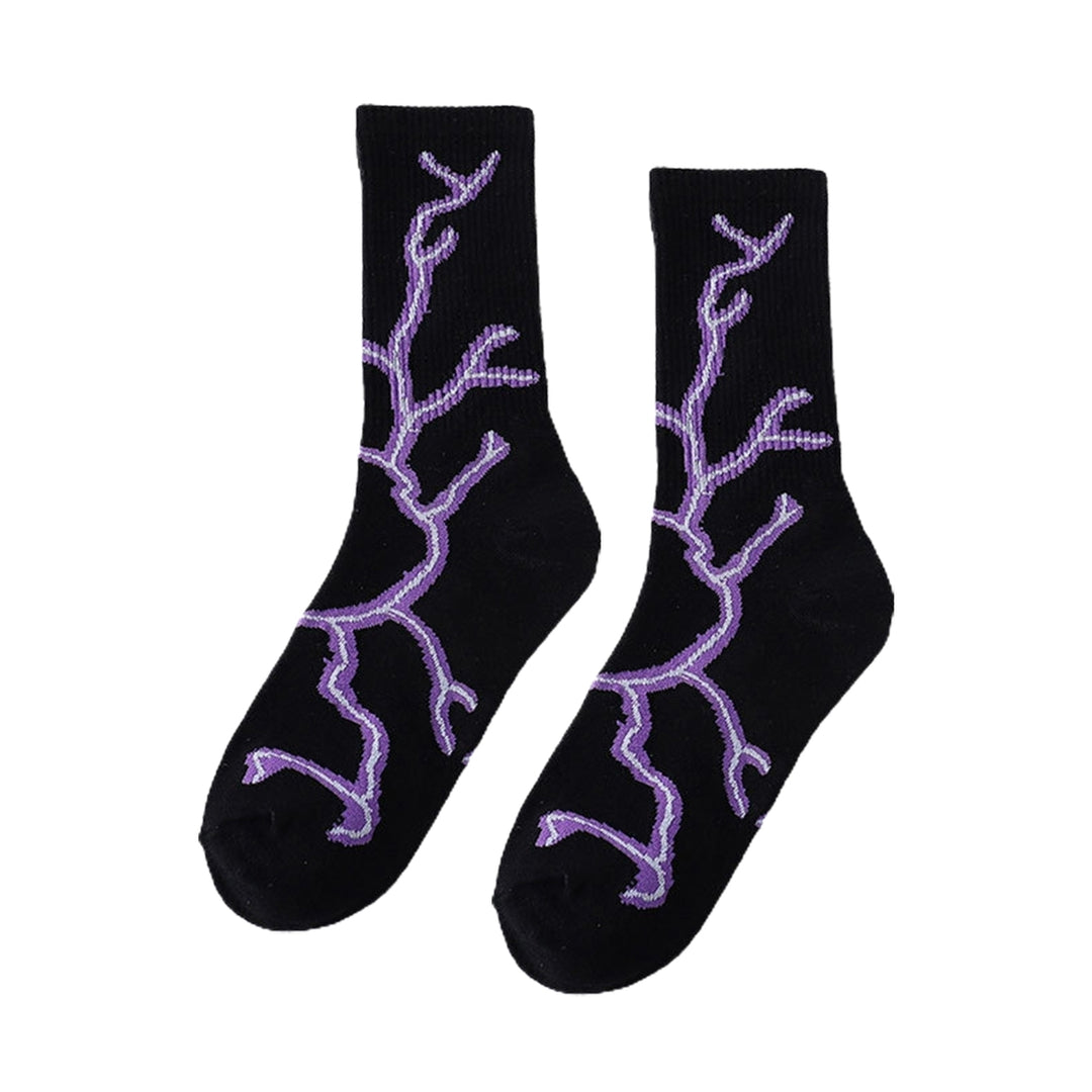 1 Pair Men Spring Fall Socks Comfortable Printing Middle Tube Flashing One Size Sweat Absorption Image 4