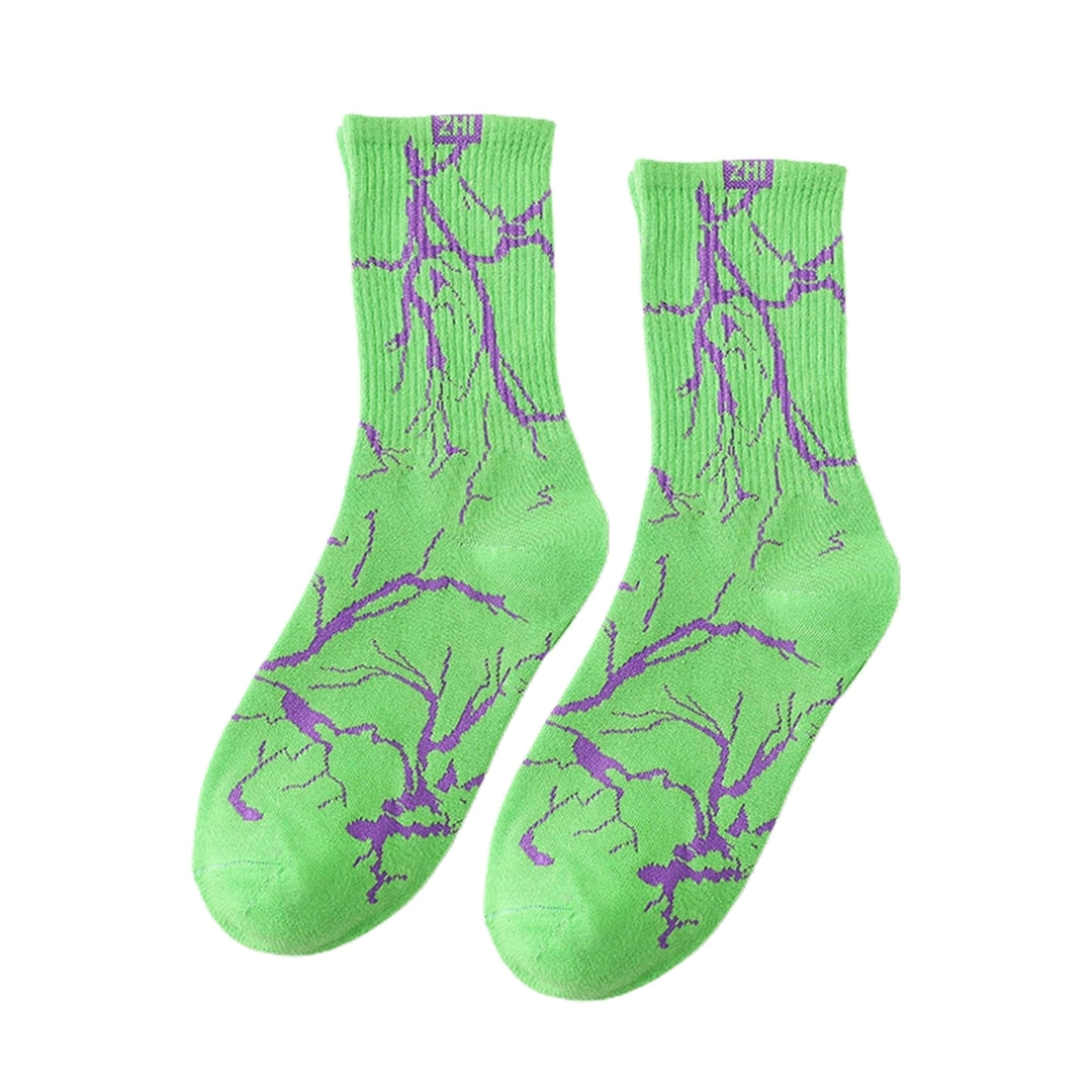 1 Pair Men Spring Fall Socks Comfortable Printing Middle Tube Flashing One Size Sweat Absorption Image 1
