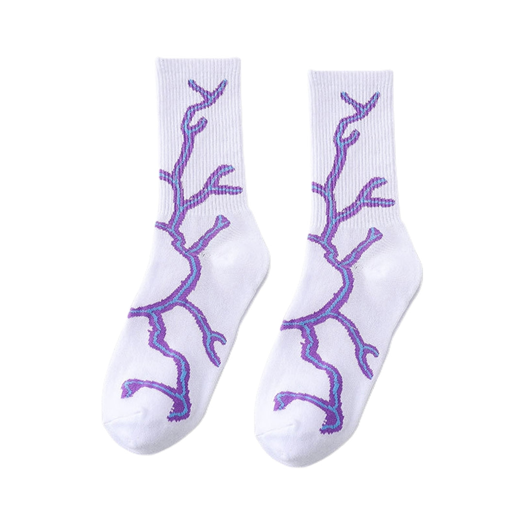 1 Pair Men Spring Fall Socks Comfortable Printing Middle Tube Flashing One Size Sweat Absorption Image 6