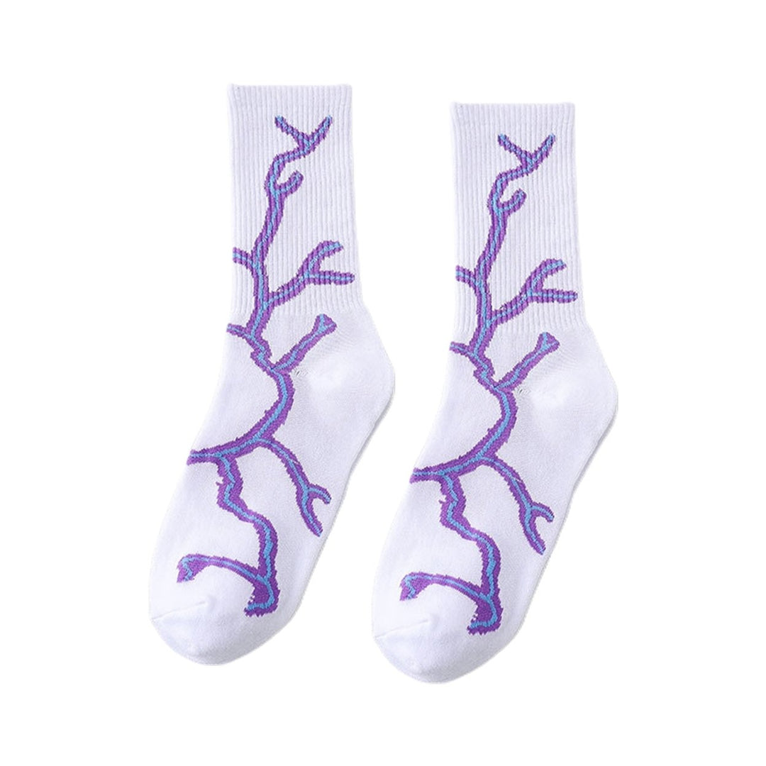 1 Pair Men Spring Fall Socks Comfortable Printing Middle Tube Flashing One Size Sweat Absorption Image 1