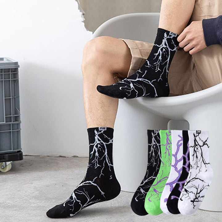 1 Pair Men Spring Fall Socks Comfortable Printing Middle Tube Flashing One Size Sweat Absorption Image 8