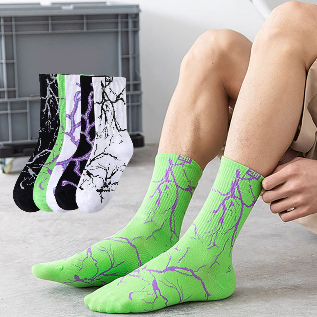 1 Pair Men Spring Fall Socks Comfortable Printing Middle Tube Flashing One Size Sweat Absorption Image 9