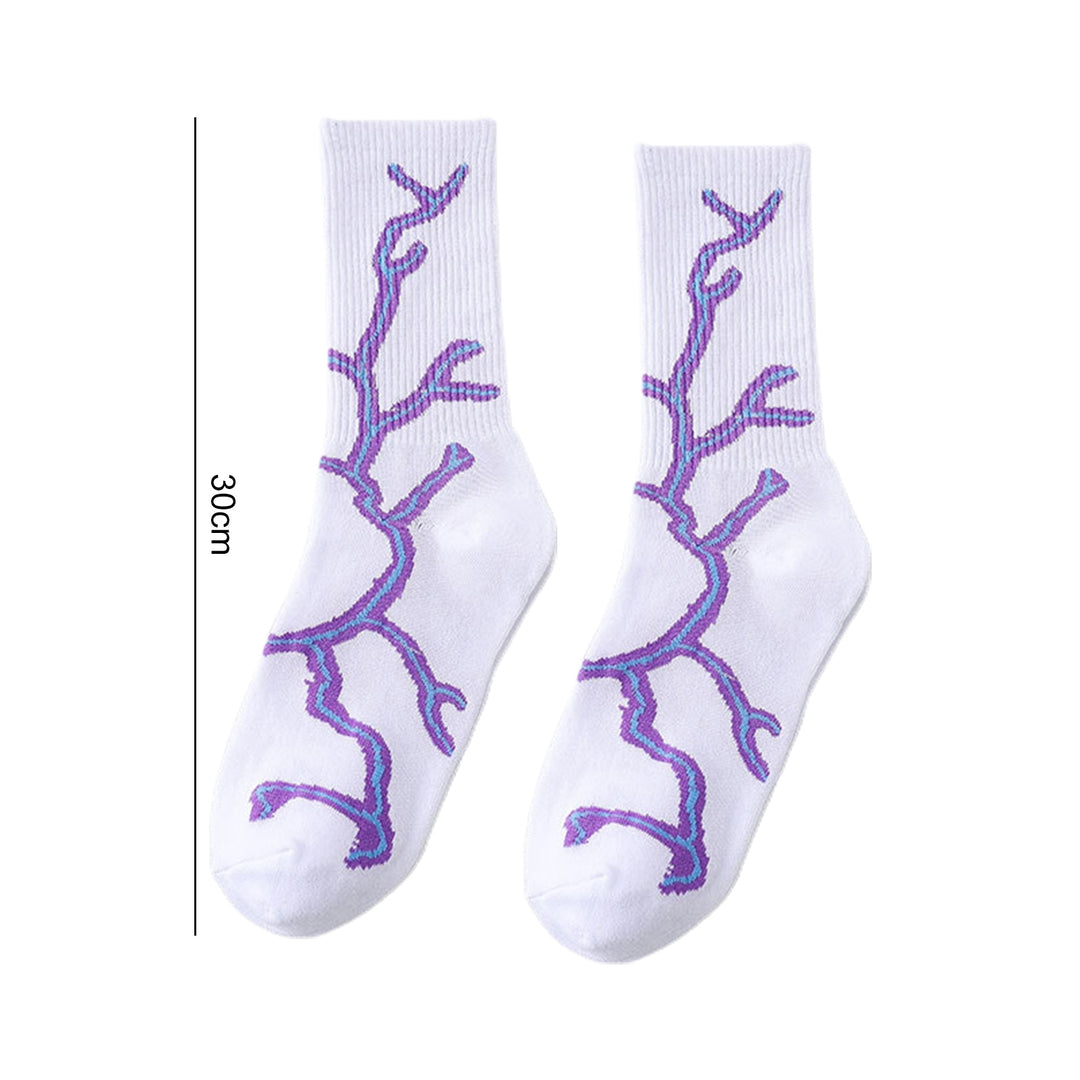 1 Pair Men Spring Fall Socks Comfortable Printing Middle Tube Flashing One Size Sweat Absorption Image 10