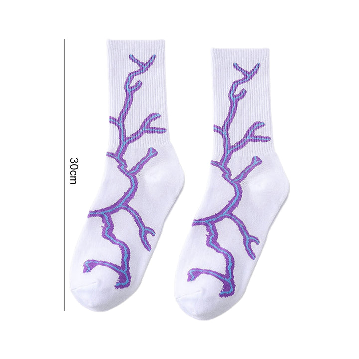 1 Pair Men Spring Fall Socks Comfortable Printing Middle Tube Flashing One Size Sweat Absorption Image 10