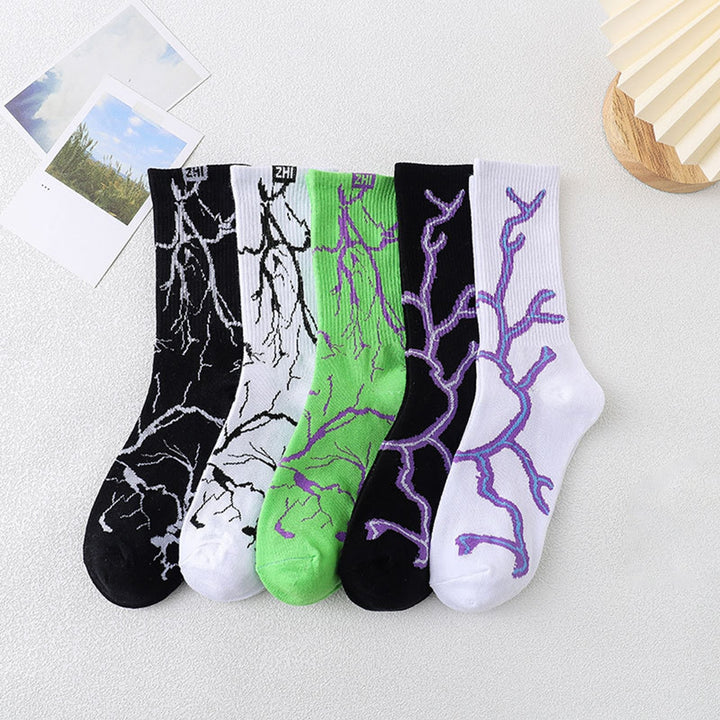 1 Pair Men Spring Fall Socks Comfortable Printing Middle Tube Flashing One Size Sweat Absorption Image 11