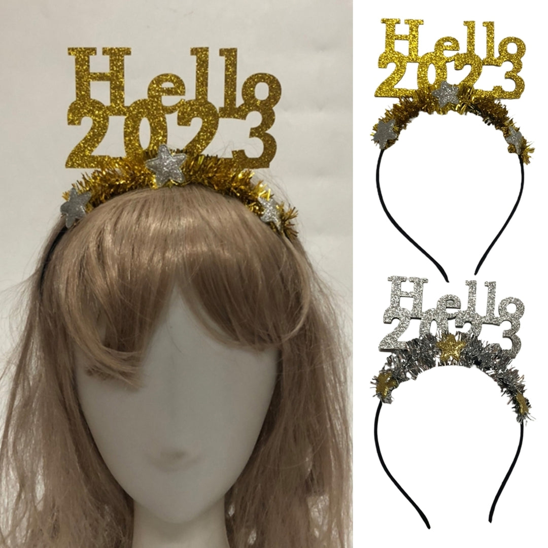 Shiny Hello Letter Star Decor Head Hoop 2023 Glitter Garland Happy  Year Headband Hair Accessories Image 1