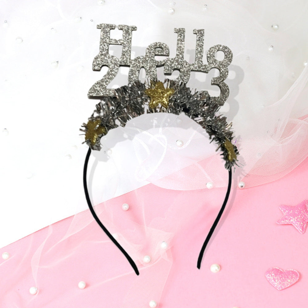Shiny Hello Letter Star Decor Head Hoop 2023 Glitter Garland Happy  Year Headband Hair Accessories Image 2