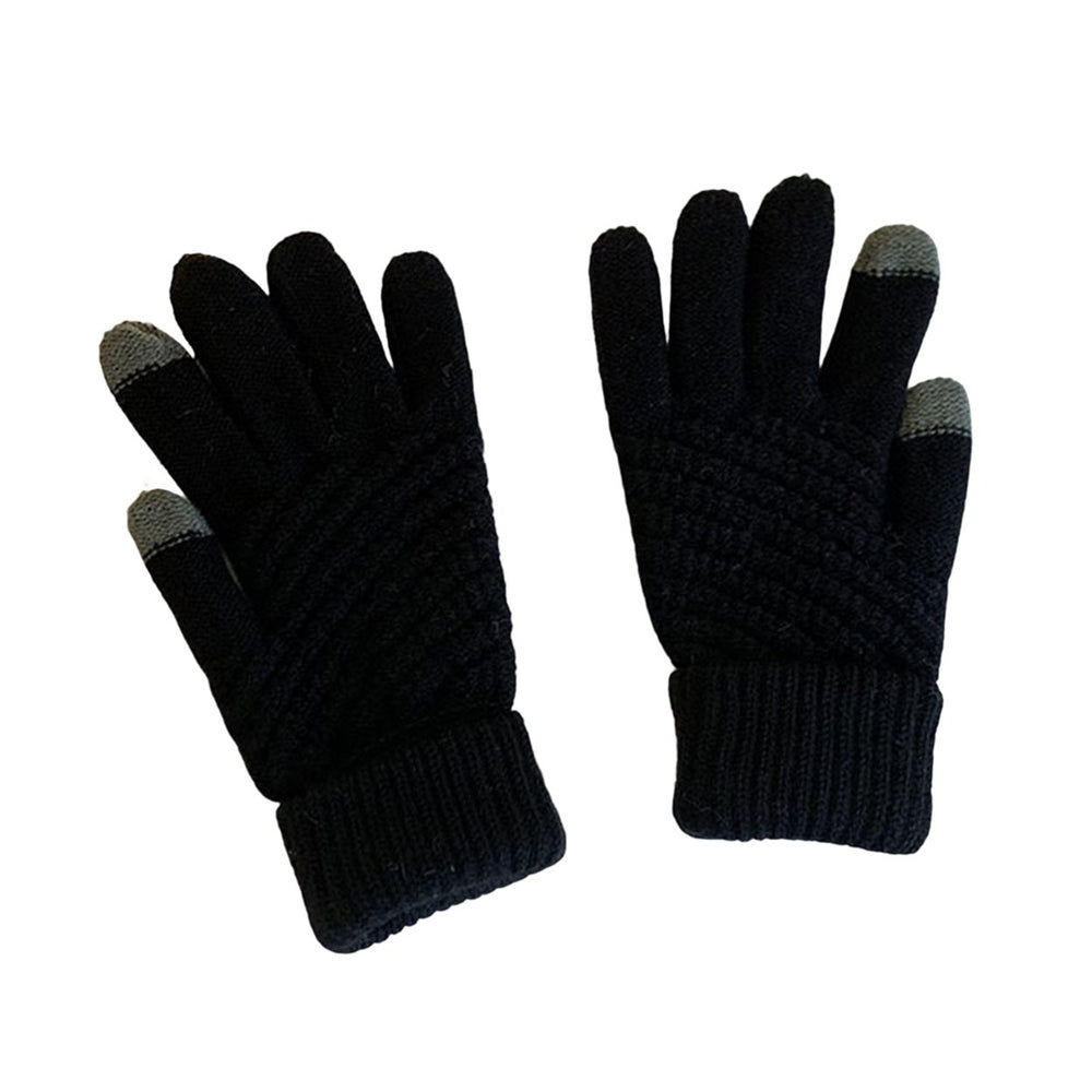 1 Pair Winter Couple Gloves Solid Color Knitting Touch Screen Full Finger Elastic Keep Warm Soft Washable Women Winter Image 2