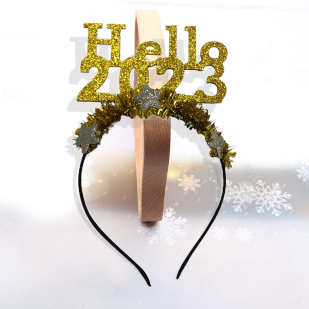 Shiny Hello Letter Star Decor Head Hoop 2023 Glitter Garland Happy  Year Headband Hair Accessories Image 3