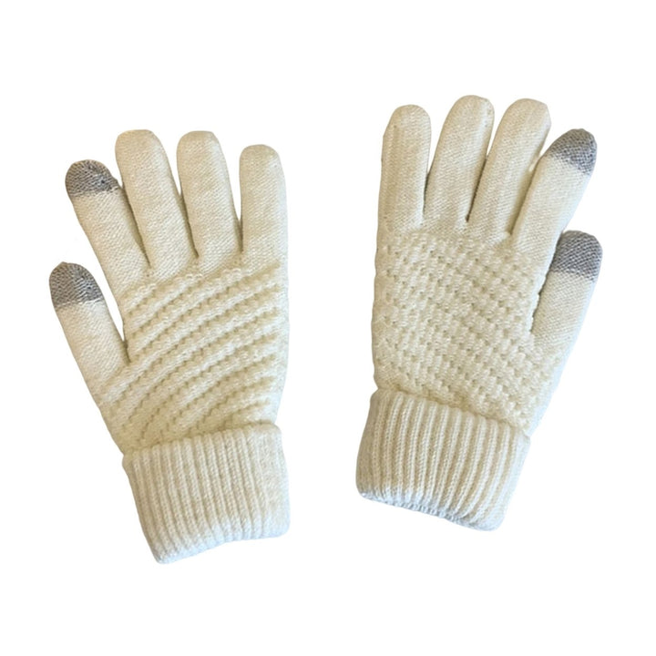 1 Pair Winter Couple Gloves Solid Color Knitting Touch Screen Full Finger Elastic Keep Warm Soft Washable Women Winter Image 1