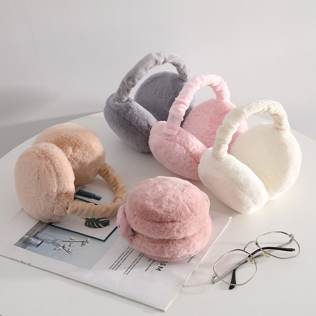 Winter Earmuff Soft Plush Foldable Windproof Thicken Ear Protection Fluffy Solid Color Elastic Ear Cover Head Accessory Image 1