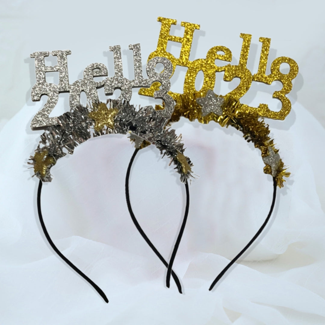 Shiny Hello Letter Star Decor Head Hoop 2023 Glitter Garland Happy  Year Headband Hair Accessories Image 4