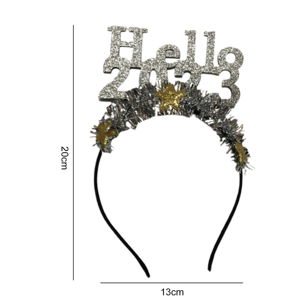 Shiny Hello Letter Star Decor Head Hoop 2023 Glitter Garland Happy  Year Headband Hair Accessories Image 6