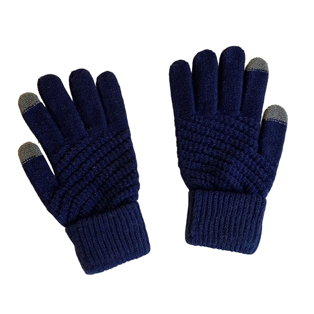 1 Pair Winter Couple Gloves Solid Color Knitting Touch Screen Full Finger Elastic Keep Warm Soft Washable Women Winter Image 6