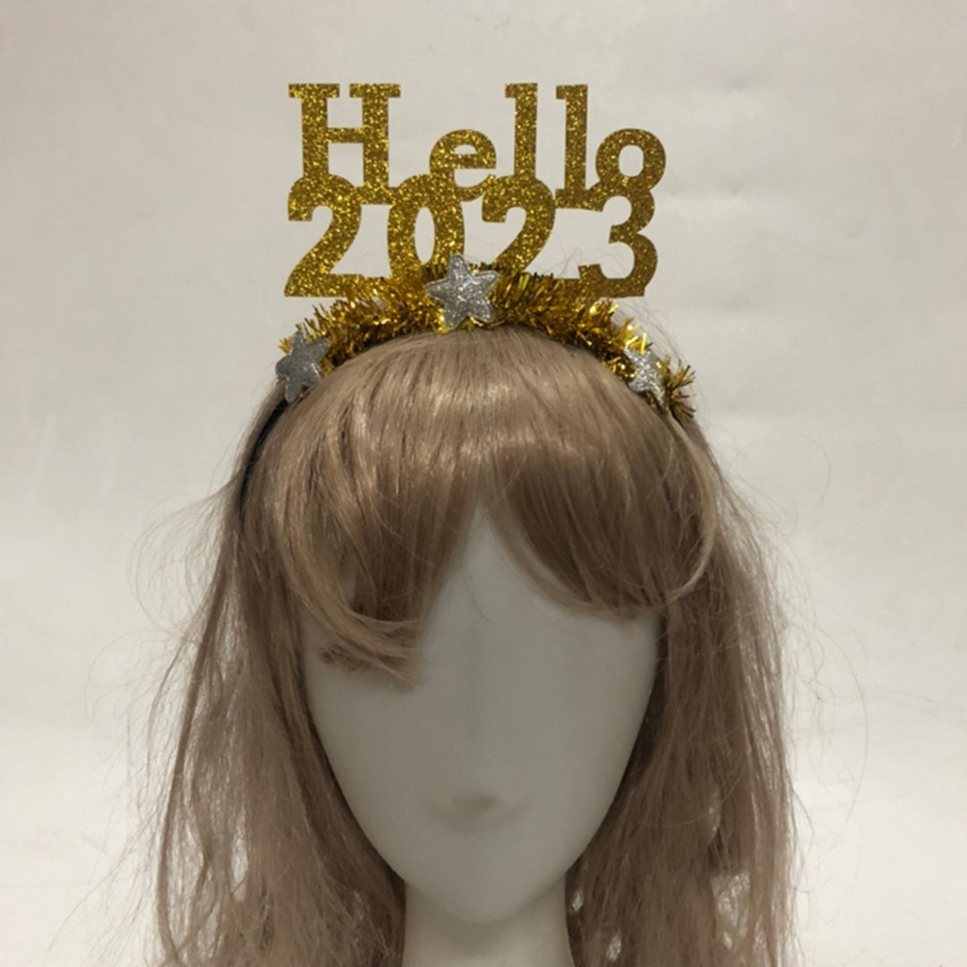Shiny Hello Letter Star Decor Head Hoop 2023 Glitter Garland Happy  Year Headband Hair Accessories Image 8