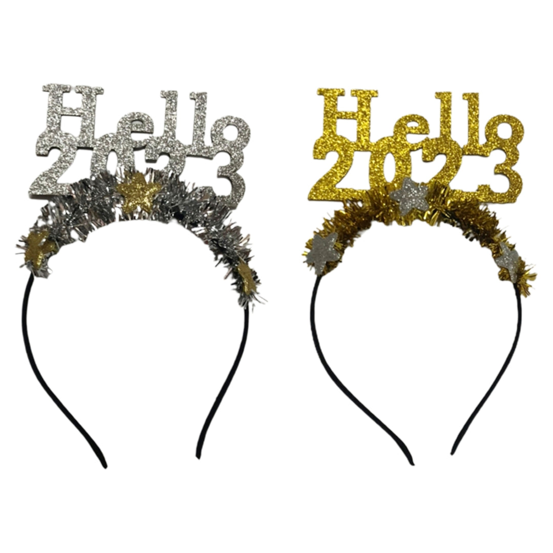 Shiny Hello Letter Star Decor Head Hoop 2023 Glitter Garland Happy  Year Headband Hair Accessories Image 9