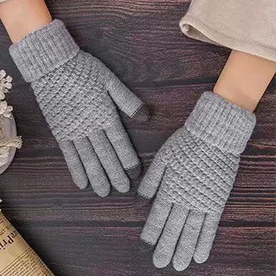 1 Pair Winter Couple Gloves Solid Color Knitting Touch Screen Full Finger Elastic Keep Warm Soft Washable Women Winter Image 9