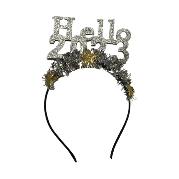 Shiny Hello Letter Star Decor Head Hoop 2023 Glitter Garland Happy  Year Headband Hair Accessories Image 10