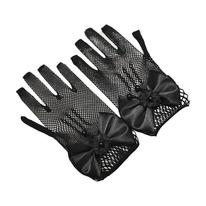 1 Pair Wedding Flower Girl Gloves Romantic See-through Hollow Out Big Bow-knot Fishnet Wedding Image 1