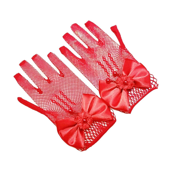 1 Pair Wedding Flower Girl Gloves Romantic See-through Hollow Out Big Bow-knot Fishnet Wedding Image 1