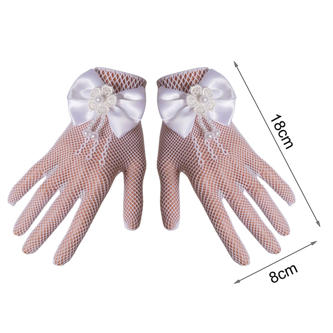 1 Pair Wedding Flower Girl Gloves Romantic See-through Hollow Out Big Bow-knot Fishnet Wedding Image 10
