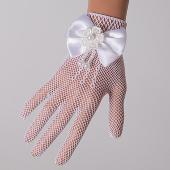 1 Pair Wedding Flower Girl Gloves Romantic See-through Hollow Out Big Bow-knot Fishnet Wedding Image 12