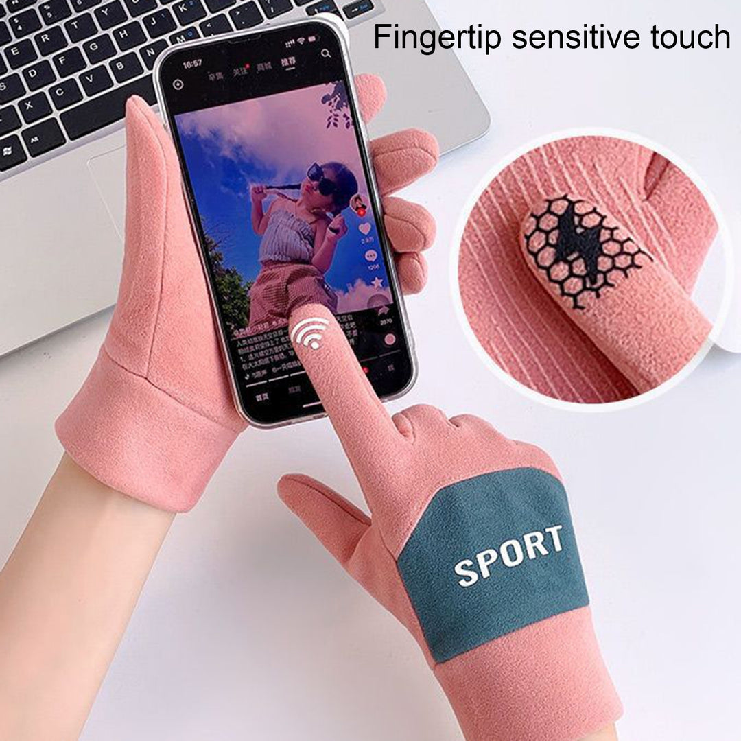 1 Pair Women Gloves Plush Lining Non-slip Palm Touch Screen Thickened Double Layer Autumn Winter Image 7