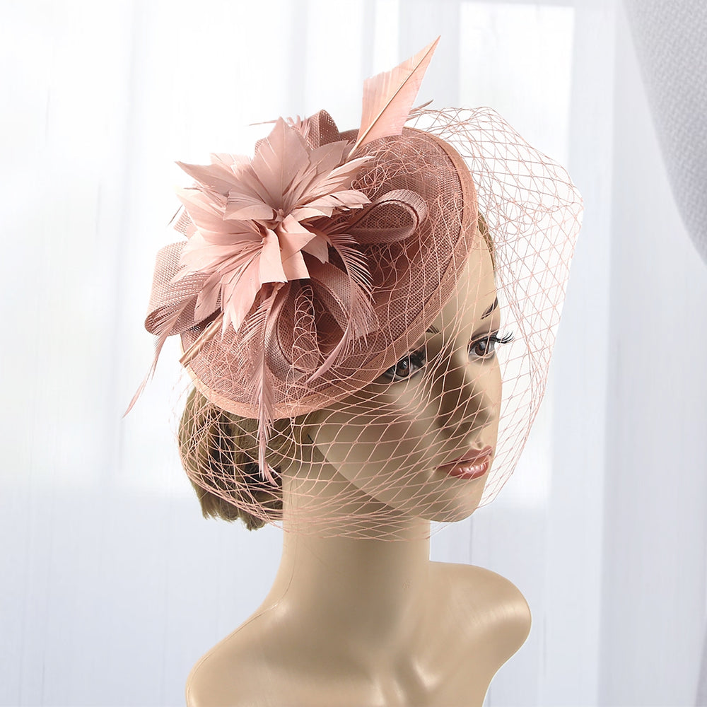 Retro Handmade Sweet Fascinator Hat Faux Feather Flower Mesh Shape Party Headgear Banquet Accessories Image 2