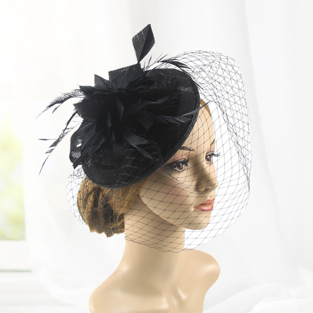 Retro Handmade Sweet Fascinator Hat Faux Feather Flower Mesh Shape Party Headgear Banquet Accessories Image 3