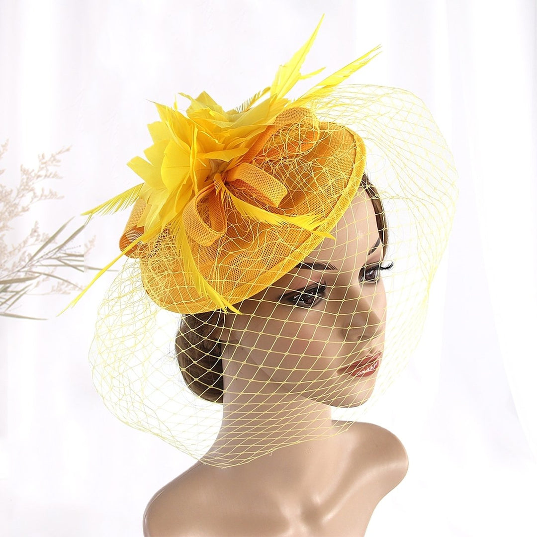 Retro Handmade Sweet Fascinator Hat Faux Feather Flower Mesh Shape Party Headgear Banquet Accessories Image 4