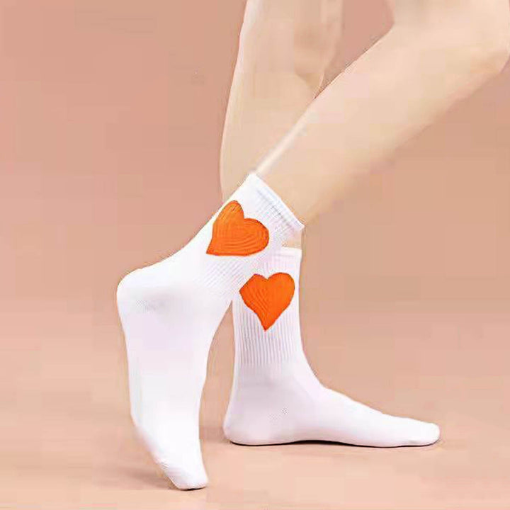 1 Pair Women Sports Socks Elastic Breathable Heart Embroidery Thick Anti-slip Ankle Protection Image 9