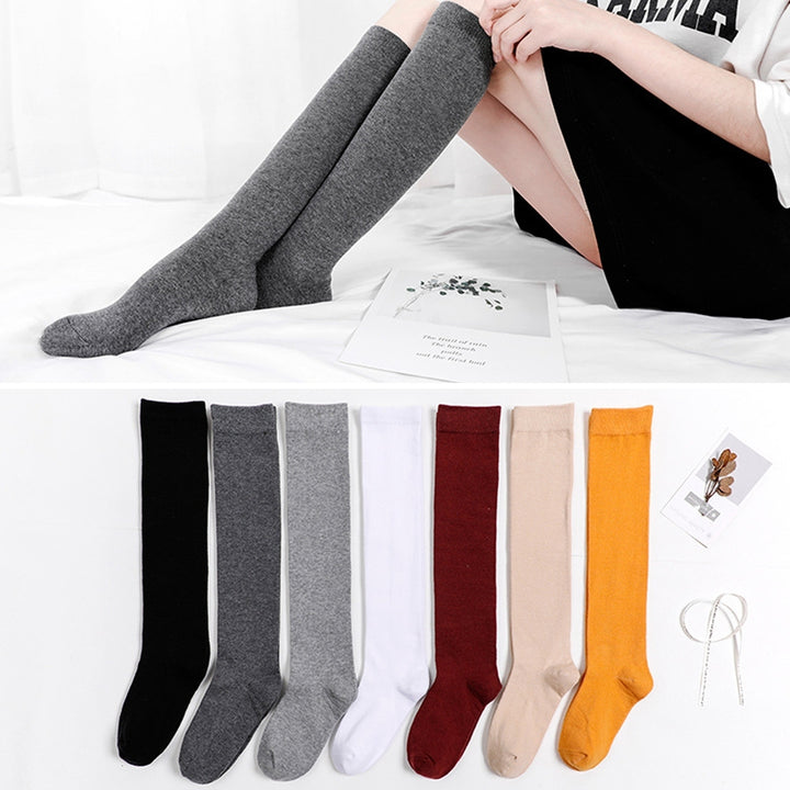 1 Pair Women Socks Solid Color No Deformation Stretch Super Soft Anti Friction Sweat Absorption Mid Tube Socks Image 1