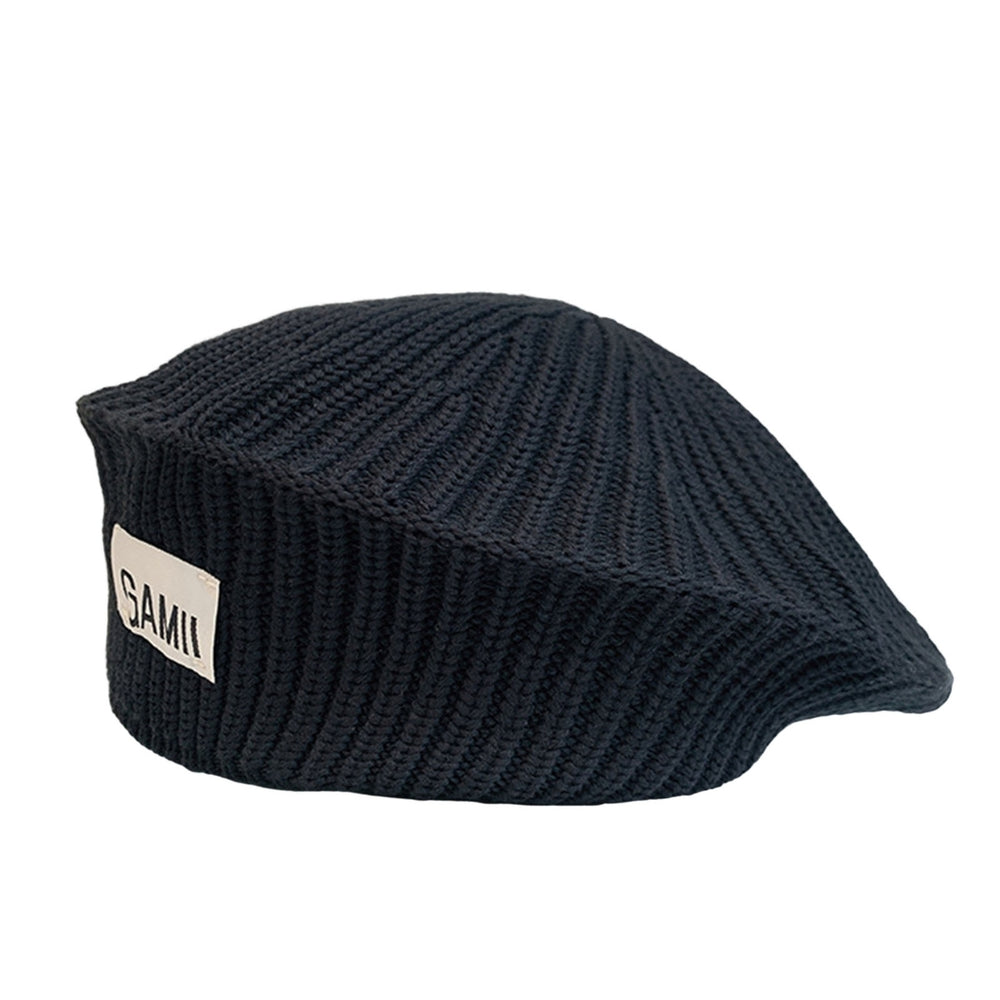 Women Winter Beanie Stripe Texture Knitting Solid Color No Brim Elastic Decorative Regular Fit Solid Color Artist Beret Image 2