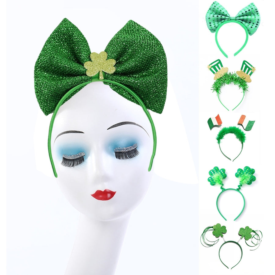 Clover Print Non-slip Funny Irish Festival Headband Large Bowknot Decor Saint Patrick Day Head Hoop Costume Accessories Image 1