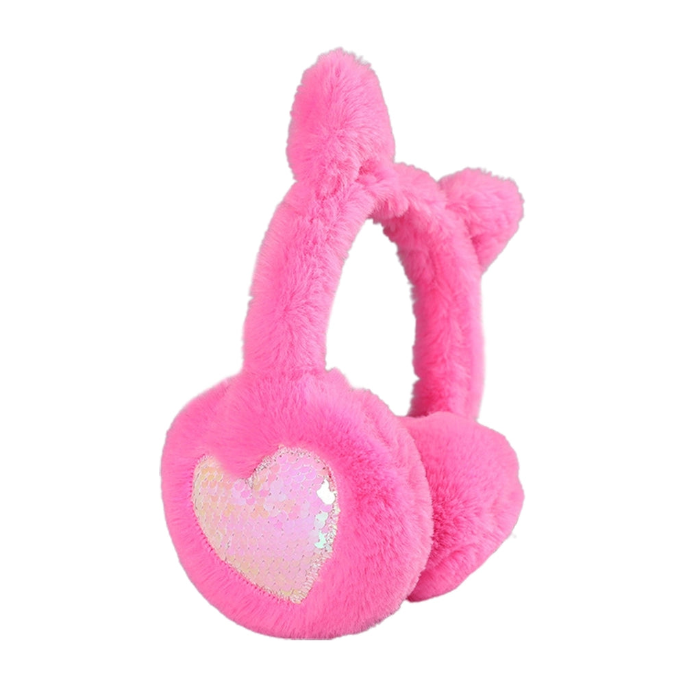 Cartoon Ear Decor Sequin Heart Stitch Candy Color Women Earmuffs Winter Soft Thickened Plush Headband Ear Warmer Image 2