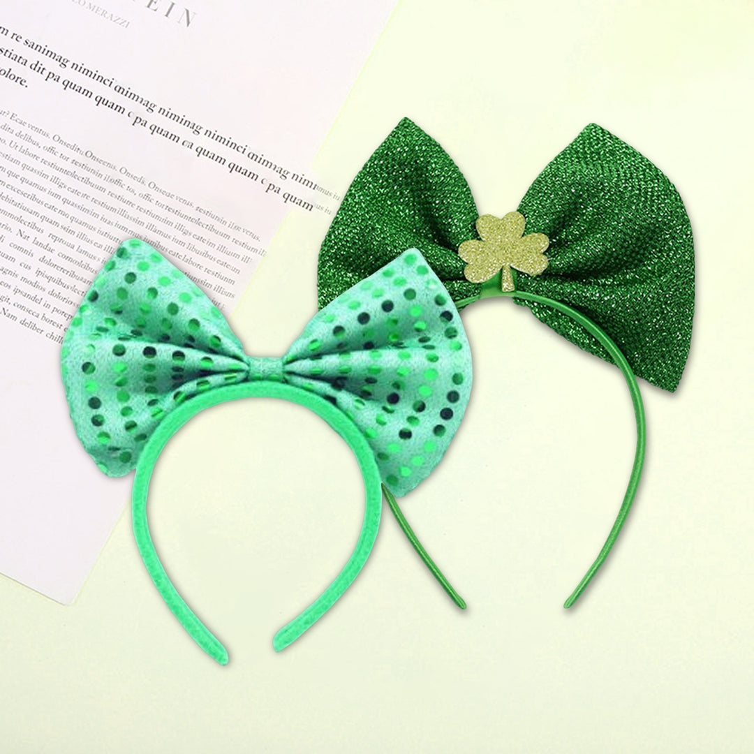 Clover Print Non-slip Funny Irish Festival Headband Large Bowknot Decor Saint Patrick Day Head Hoop Costume Accessories Image 11