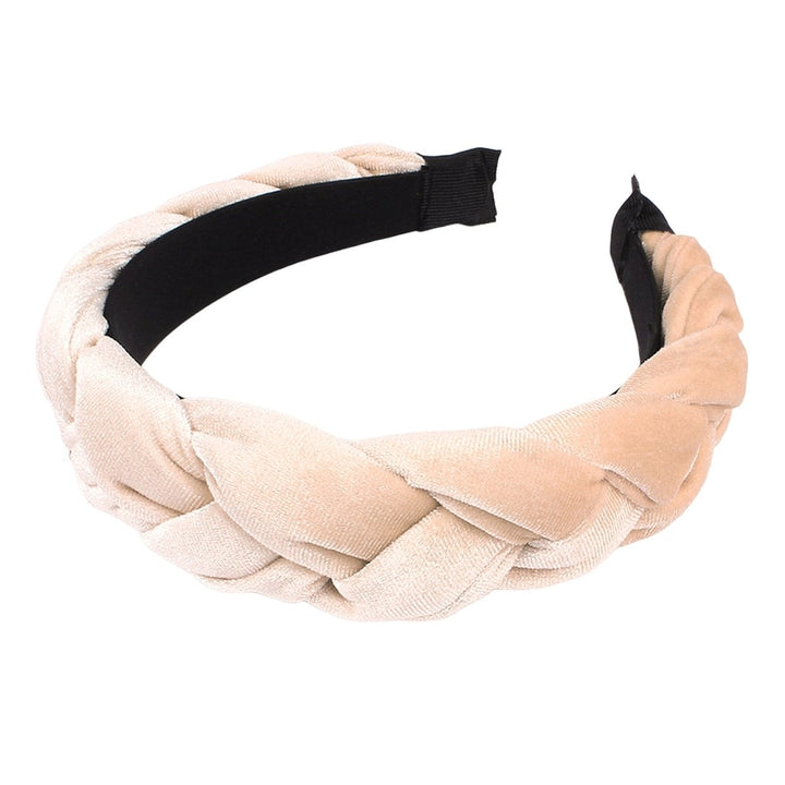 Braided Twist Elastic Non-slip Elegant Women Headband Solid Color Wide Heightened Velvet Hair Hoop Hair Accessories Image 1