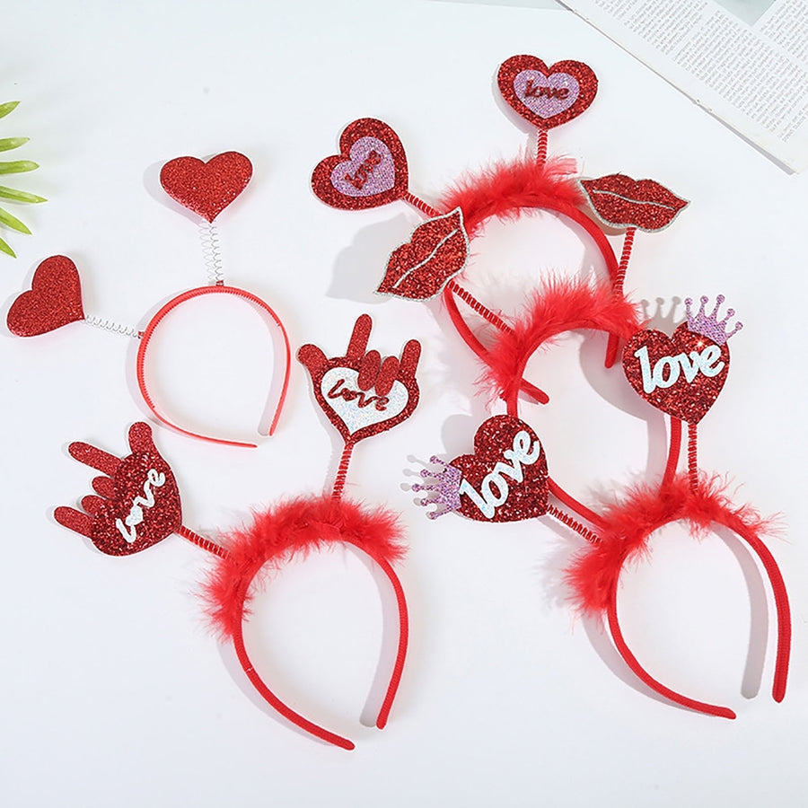 Valentines Day Headband Sequins Heart Love Antenna Lips Hair Hoop Funny Hairband Festival Party Head Bopper Cosplay Prop Image 1