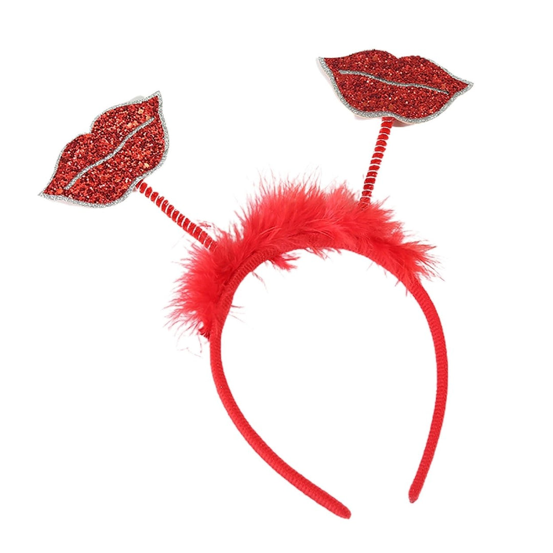 Valentines Day Headband Sequins Heart Love Antenna Lips Hair Hoop Funny Hairband Festival Party Head Bopper Cosplay Prop Image 3