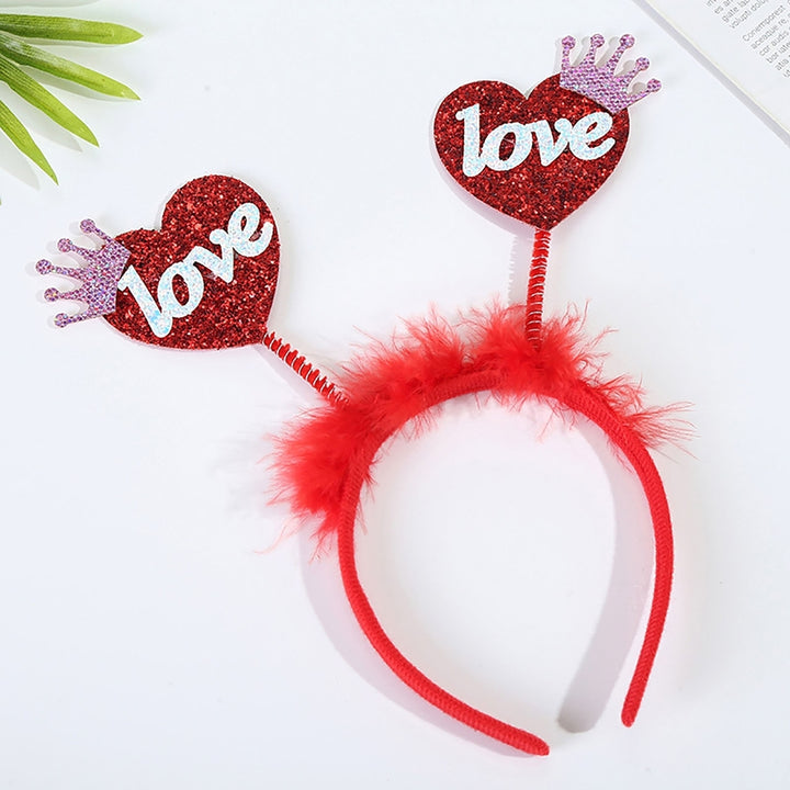 Valentines Day Headband Sequins Heart Love Antenna Lips Hair Hoop Funny Hairband Festival Party Head Bopper Cosplay Prop Image 7