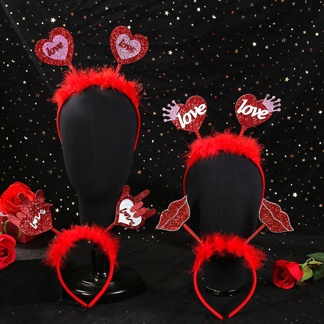 Valentines Day Headband Sequins Heart Love Antenna Lips Hair Hoop Funny Hairband Festival Party Head Bopper Cosplay Prop Image 8