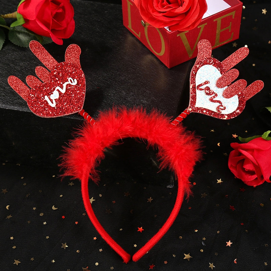 Valentines Day Headband Sequins Heart Love Antenna Lips Hair Hoop Funny Hairband Festival Party Head Bopper Cosplay Prop Image 9