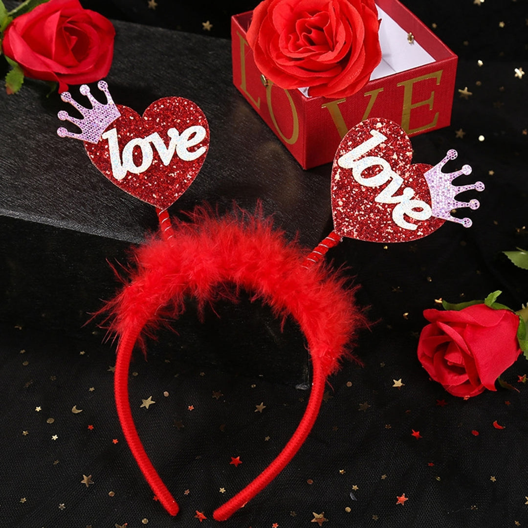 Valentines Day Headband Sequins Heart Love Antenna Lips Hair Hoop Funny Hairband Festival Party Head Bopper Cosplay Prop Image 11