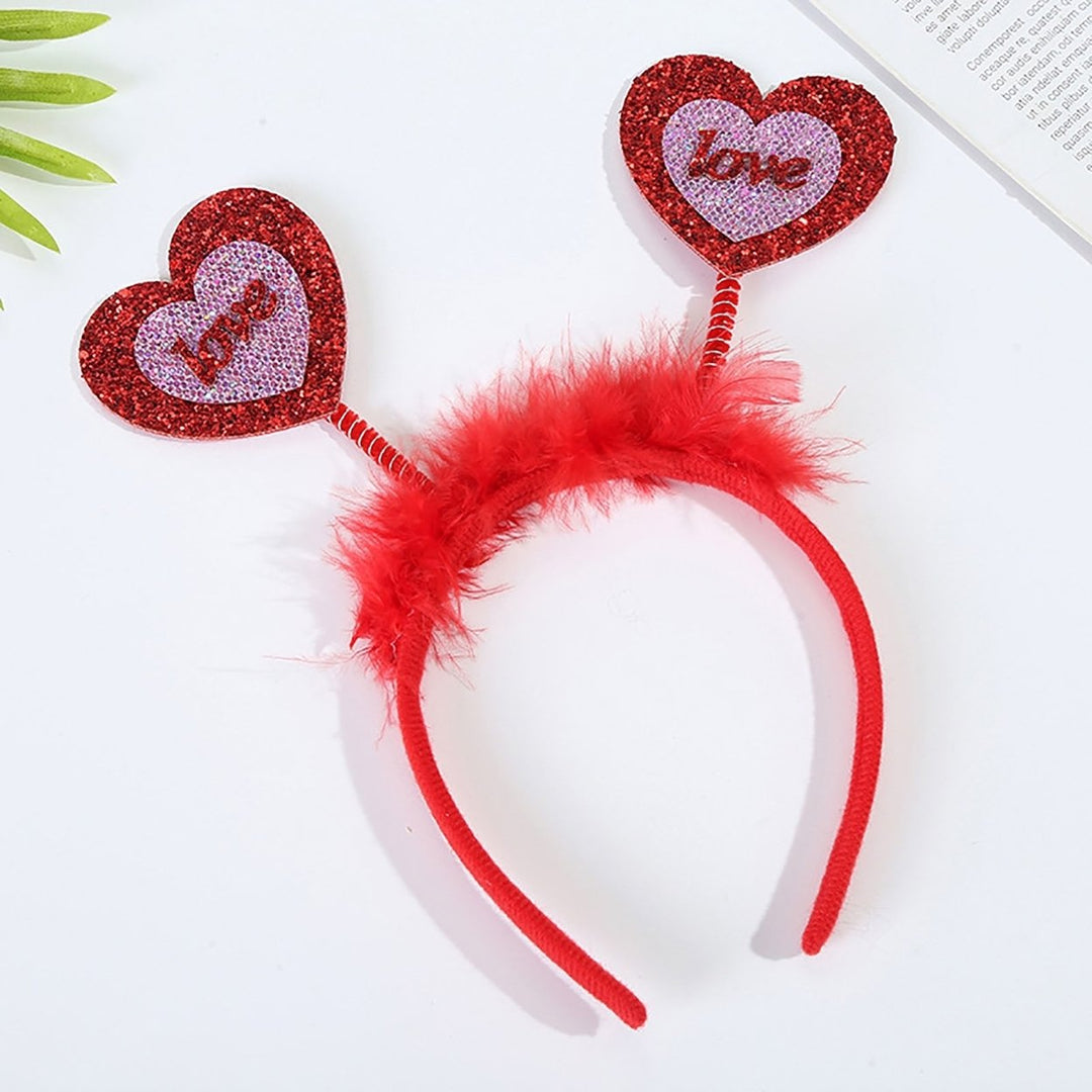 Valentines Day Headband Sequins Heart Love Antenna Lips Hair Hoop Funny Hairband Festival Party Head Bopper Cosplay Prop Image 12