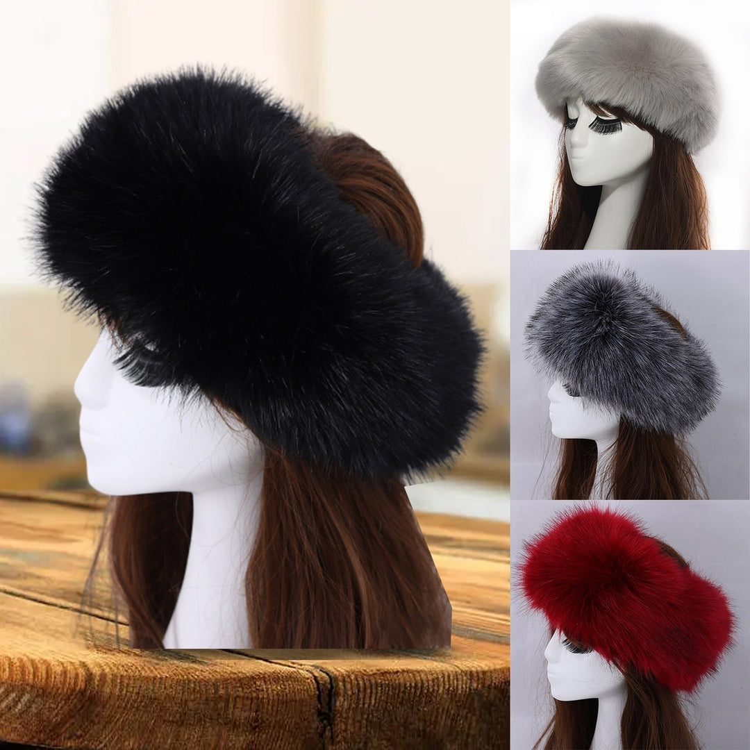 Women Hat Faux faux Empty Top Elasticity Solid Color Thickened Headband Autumn Winter Fluffy Windproof Hat Riding Image 1